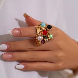 Colorful Natural Stone Fringe Ring